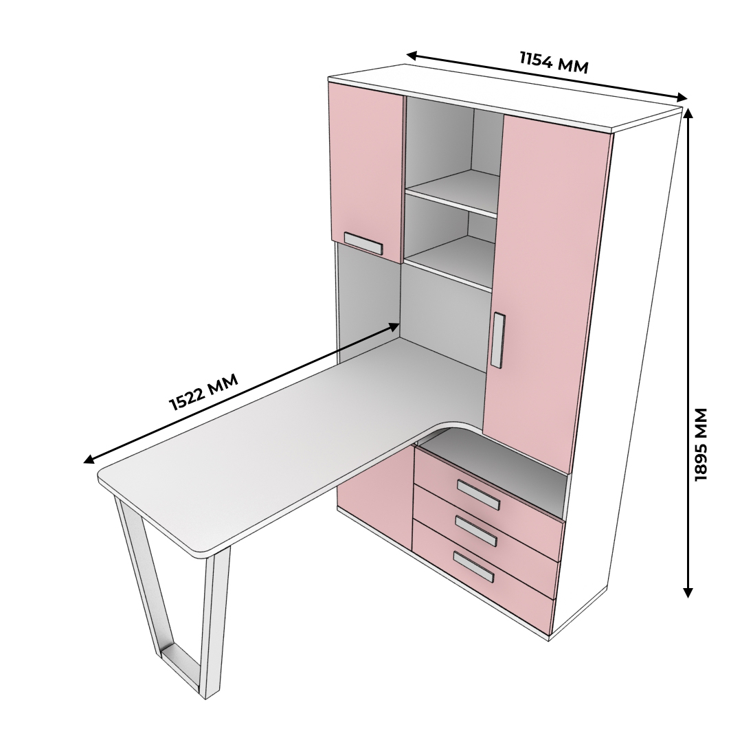 Шкаф со встроенным столом шириной 1154мм Т-407 L/R