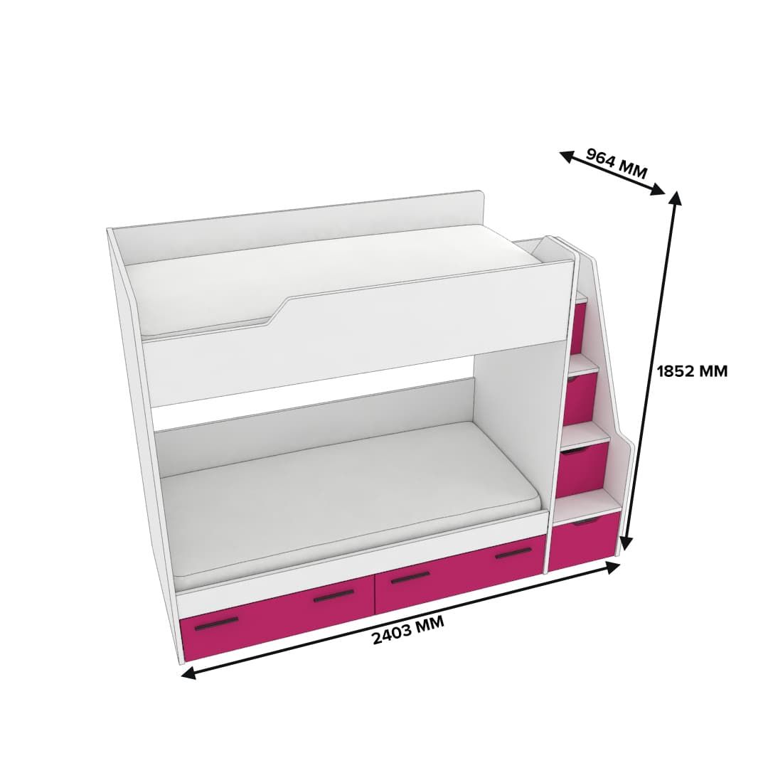 Кровать двухъярусная с лестницей комодом Z904, 90х190 L/R 