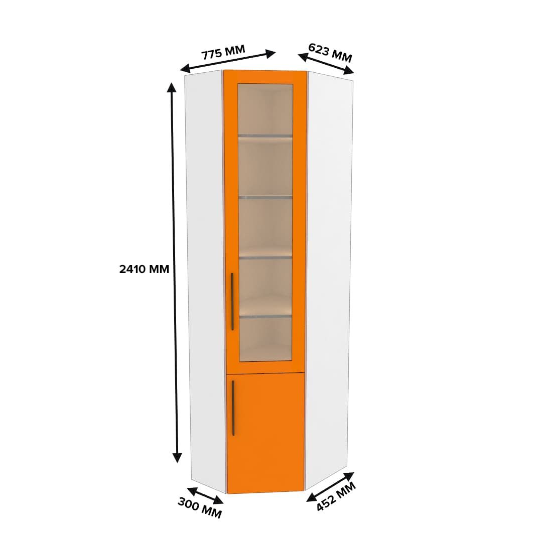 Шкаф угловой книжный со стеклом разностороннийс подсветкой Z247.44.1 L/R 