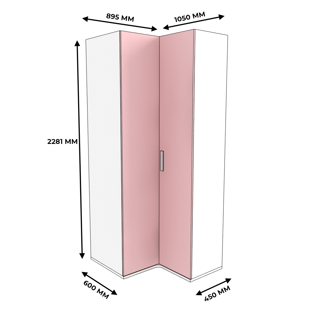 Шкаф угловой малый T208 L/R, Белый/Розовый