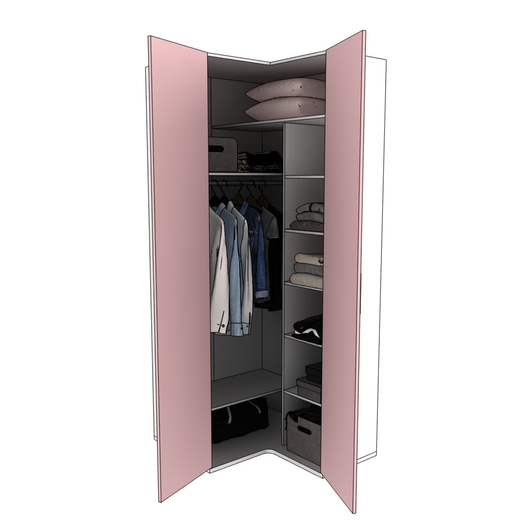 Шкаф угловой малый T208 L/R, Белый/Розовый