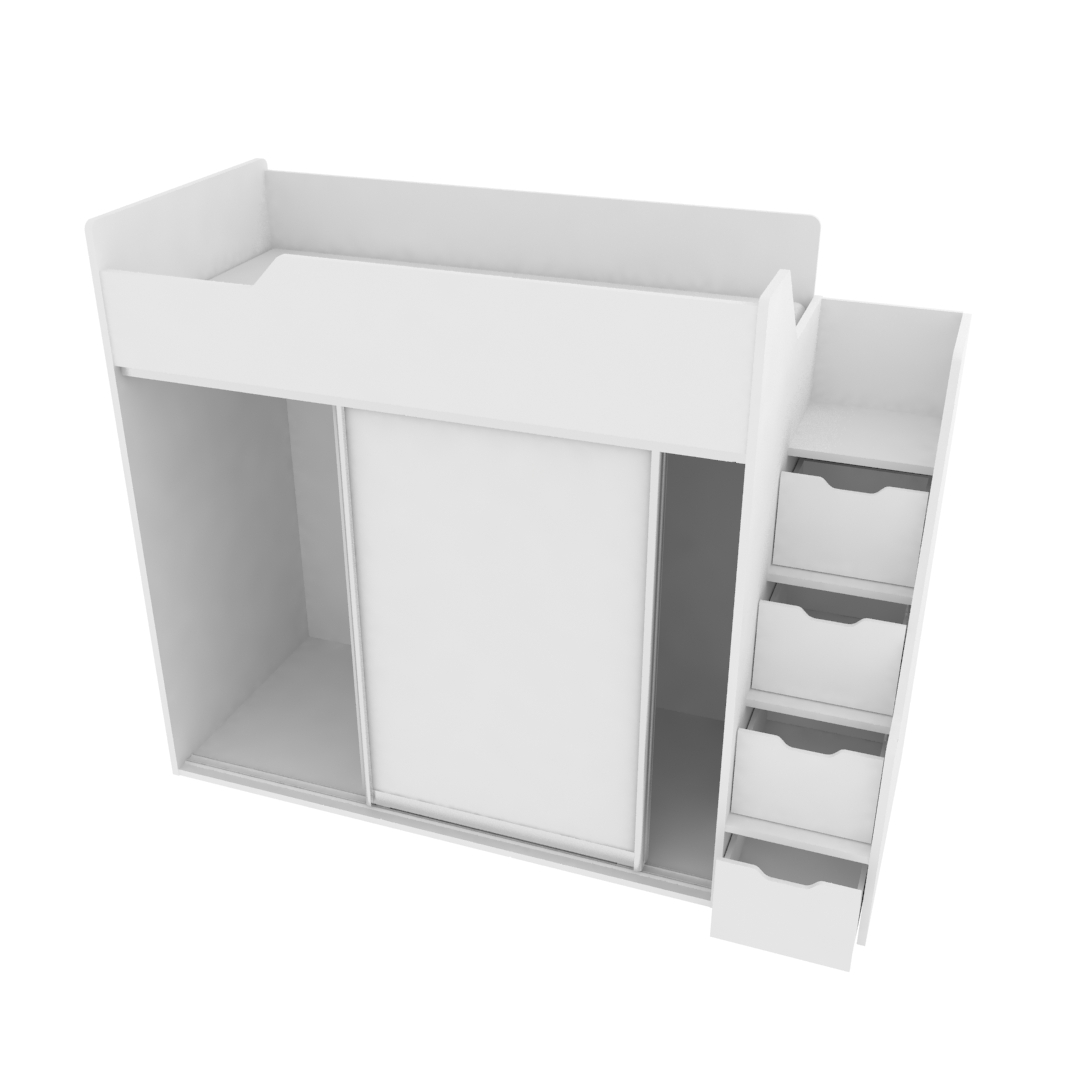 Кровать-чердак  с лестницей комодом ZE905, 90х190 L/R 